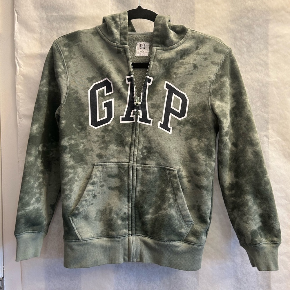 GAP Kids Olive Tie-Dye Zip Hoodie with kangaroo‎ pockets. Sz-L. CC1